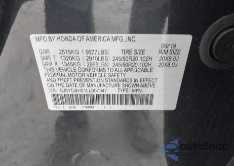 2020 Acura Mdx Technology Package z USA, uszkodzony, nr VIN 5J8YD4H51LL007347